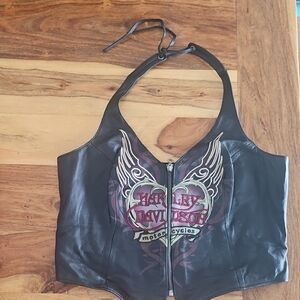 Harley-Davidson Black Leather Winged Crop Top